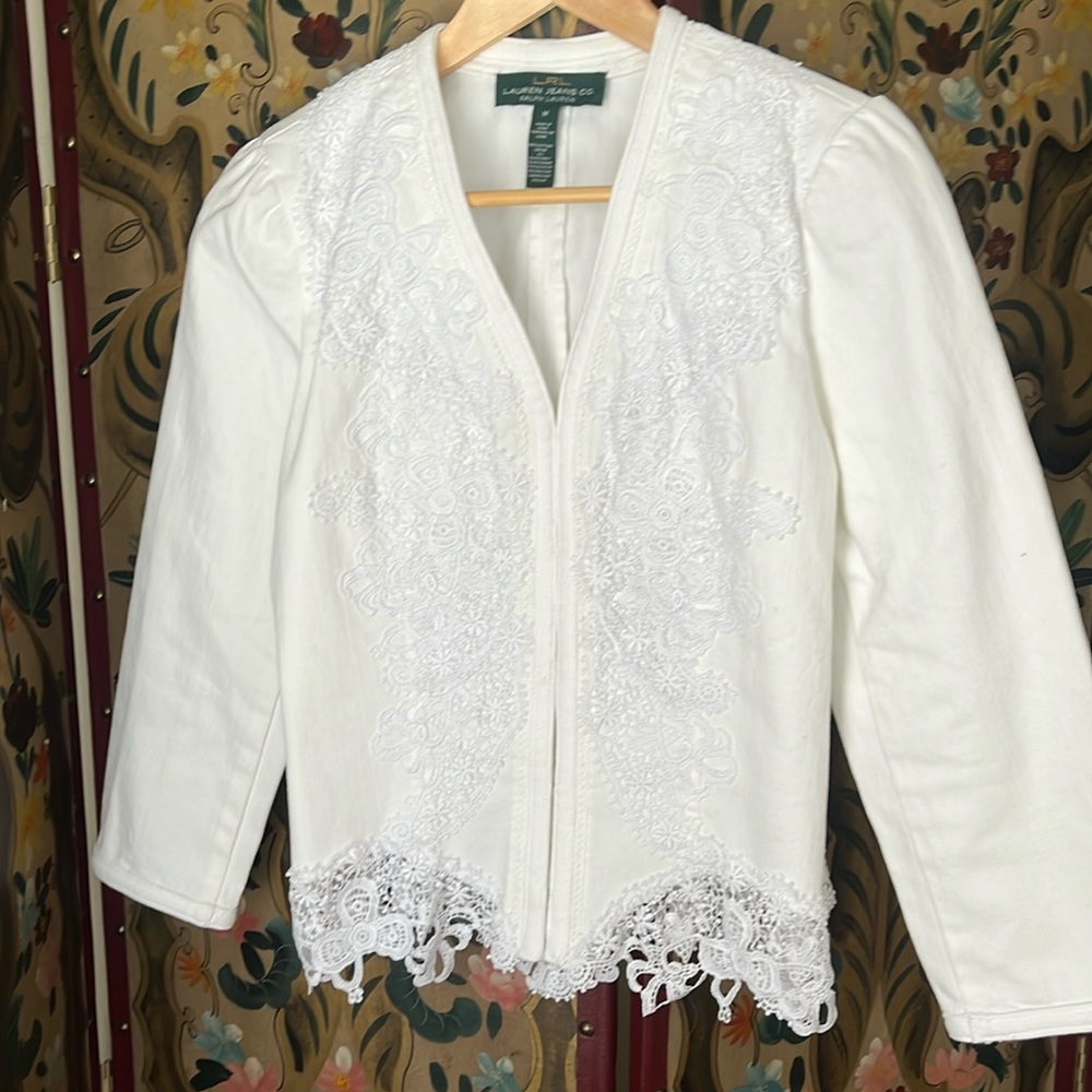 RALPH LAUREN White/Creme Lace Jean Jacket